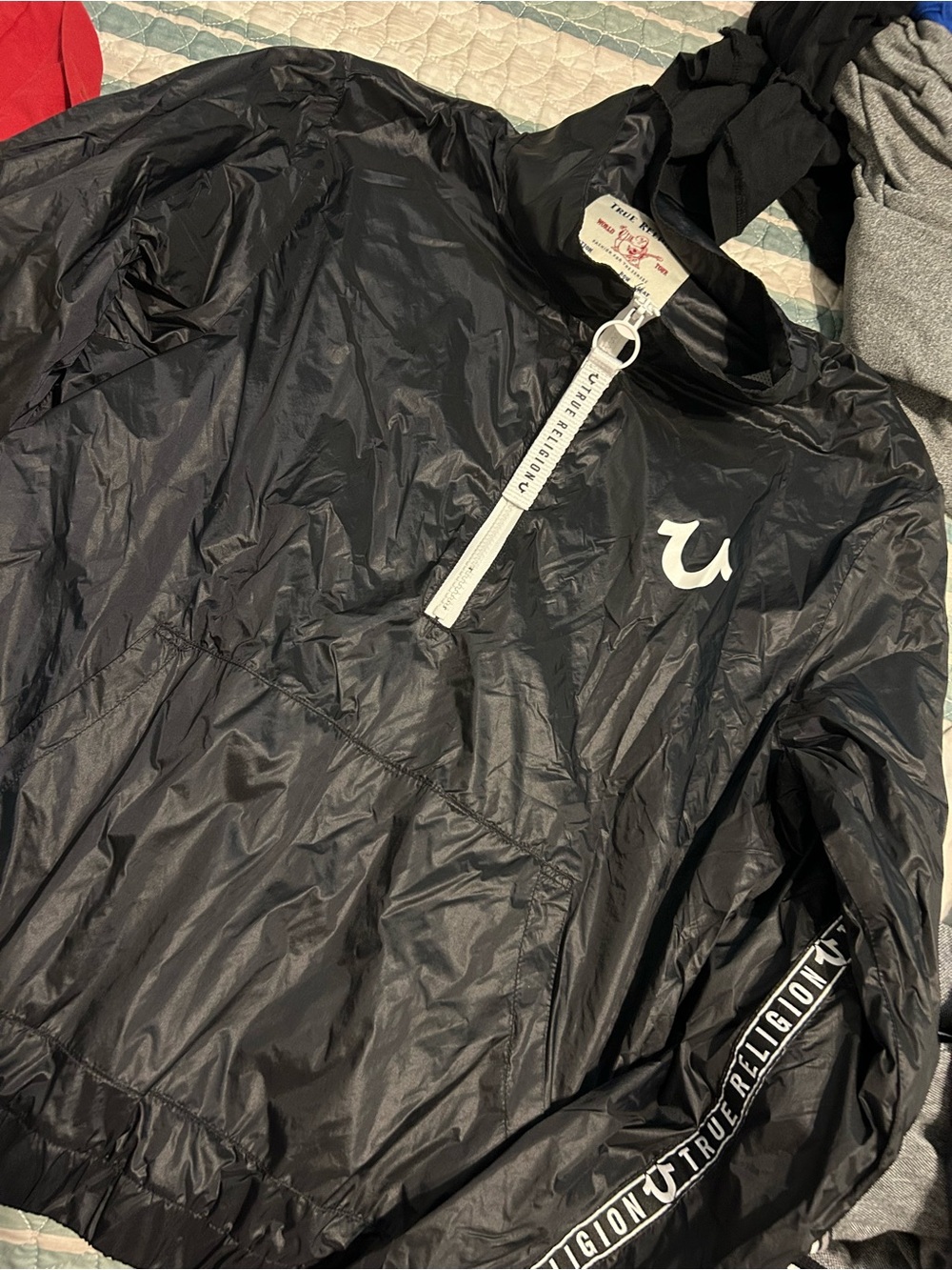 True Religion Black Jacket with White Logo and Tape